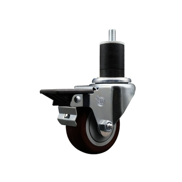 3'' Maroon Poly Swivel 1-3/4'' Expanding Stem Caster with Brake